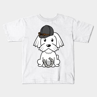 Funny white dog is ready to ride a horse Kids T-Shirt